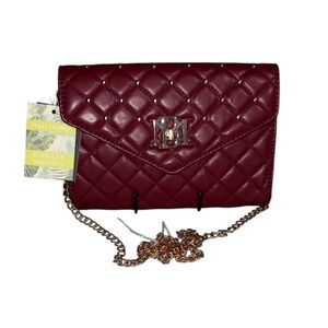 Badgley Mischka Wine Quilted Vegan Leather Crossbody Bag NWT